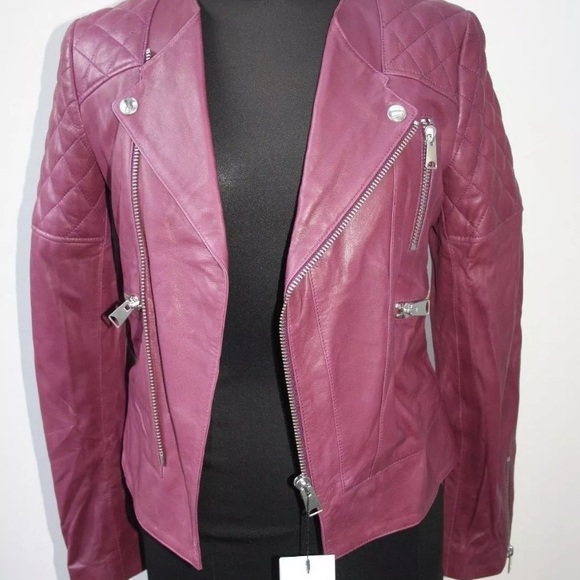 Anine Bing Lambskin Burgandy Biker Jacket S - Picture 5 of 6